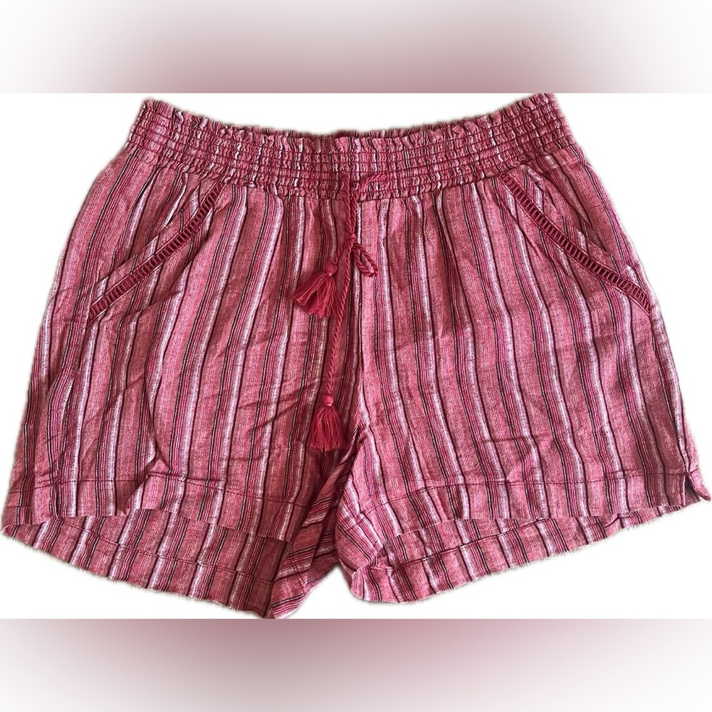 Briggs New York Striped Red Linen Shorts- Side & Back Pockets. Women’s Size XL